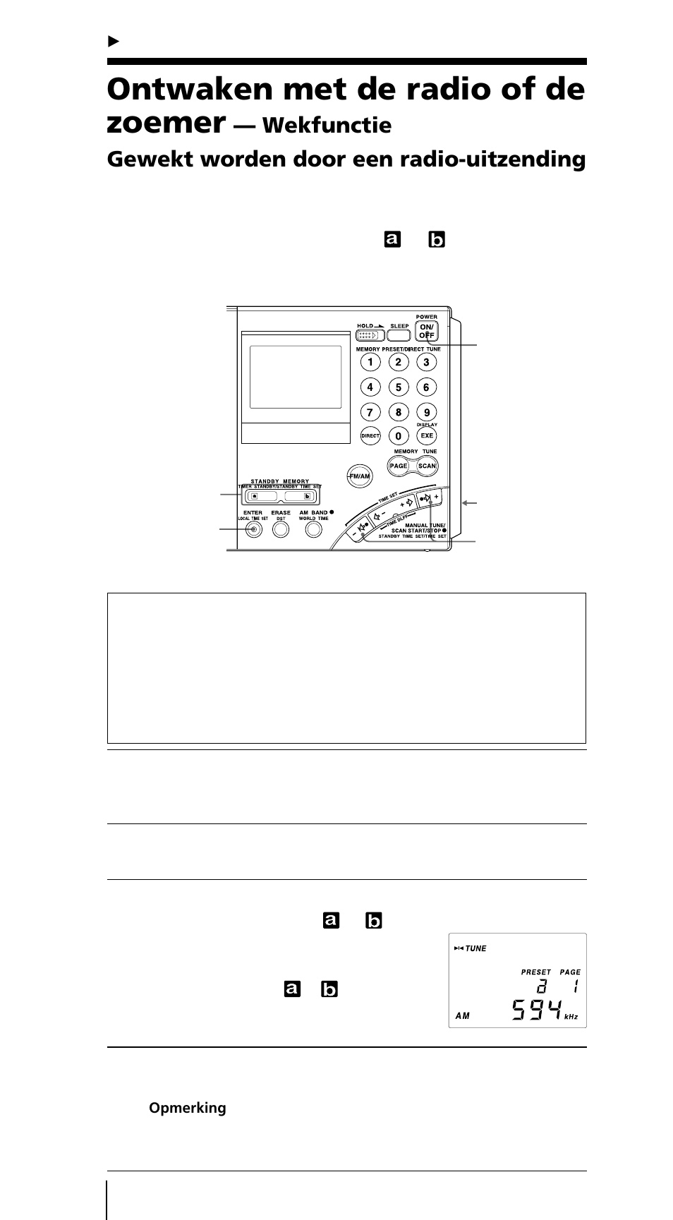 Ontwaken met de radio of de zoemer, Wekfunctie gewekt worden door een radio-uitzending | Sony ICF-SW7600GR User Manual | Page 188 / 242