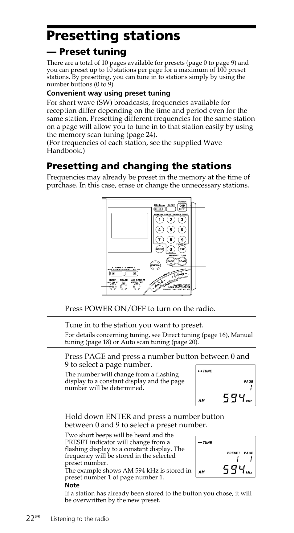 Presetting stations | Sony ICF-SW7600GR User Manual | Page 22 / 242