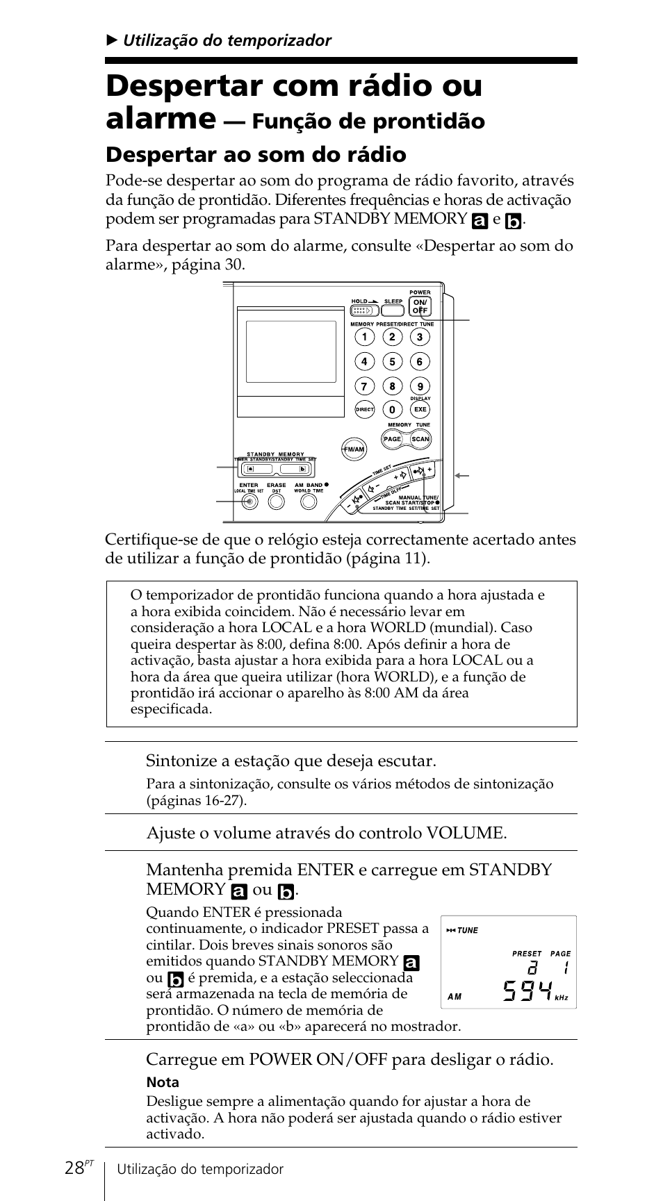 Despertar com rádio ou alarme, Função de prontidão despertar ao som do rádio | Sony ICF-SW7600GR User Manual | Page 228 / 242