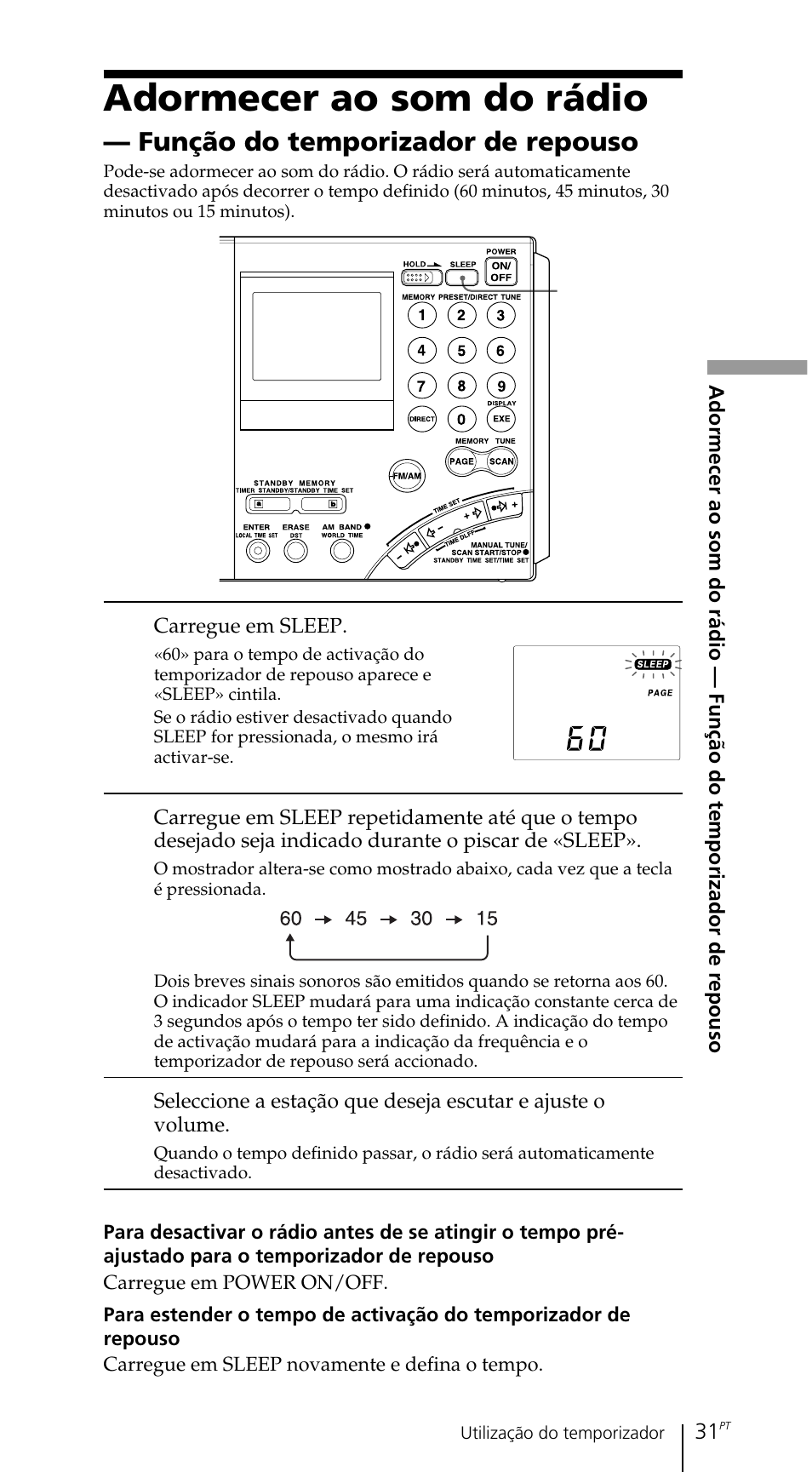 Adormecer ao som do rádio, Função do temporizador de repouso | Sony ICF-SW7600GR User Manual | Page 231 / 242