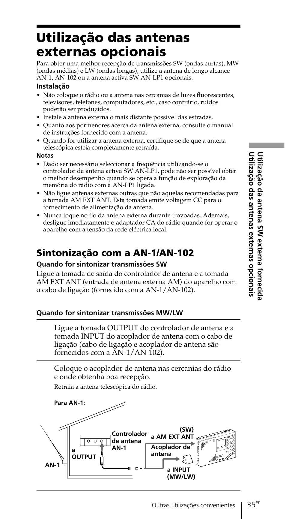 Utilização das antenas externas opcionais, Sintonização com a an-1/an-102 | Sony ICF-SW7600GR User Manual | Page 235 / 242