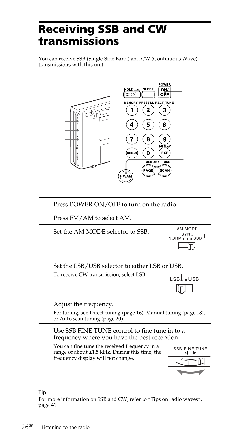 Receiving ssb and cw transmissions | Sony ICF-SW7600GR User Manual | Page 26 / 242