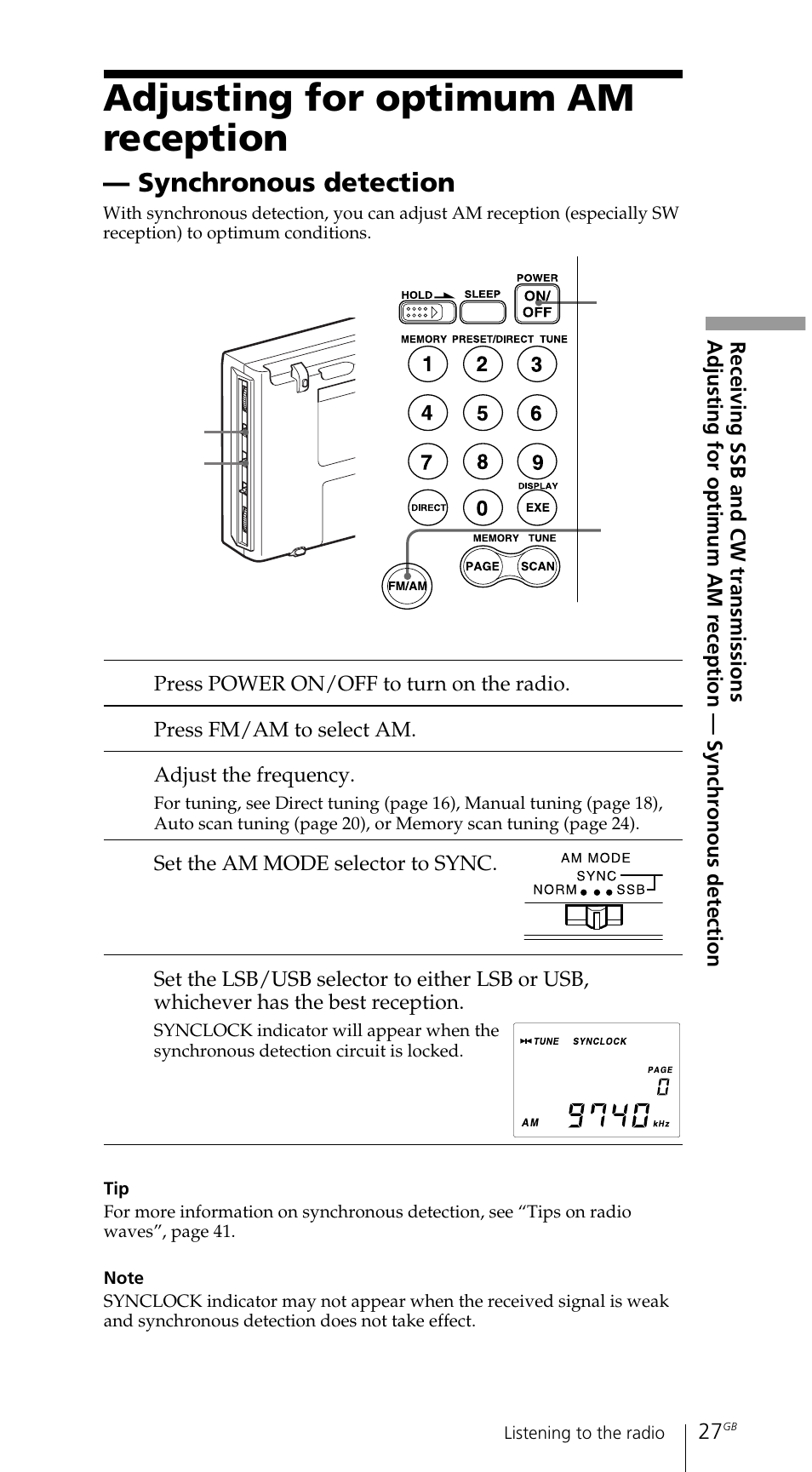 Adjusting for optimum am reception | Sony ICF-SW7600GR User Manual | Page 27 / 242