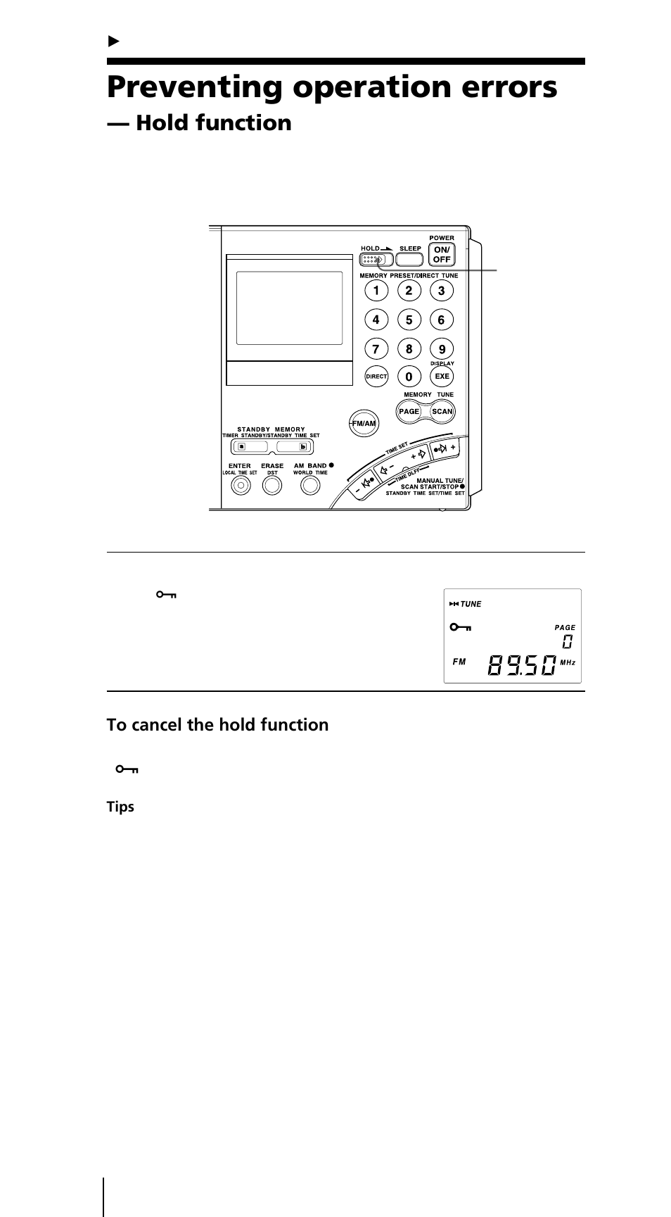 Preventing operation errors, Hold function | Sony ICF-SW7600GR User Manual | Page 32 / 242