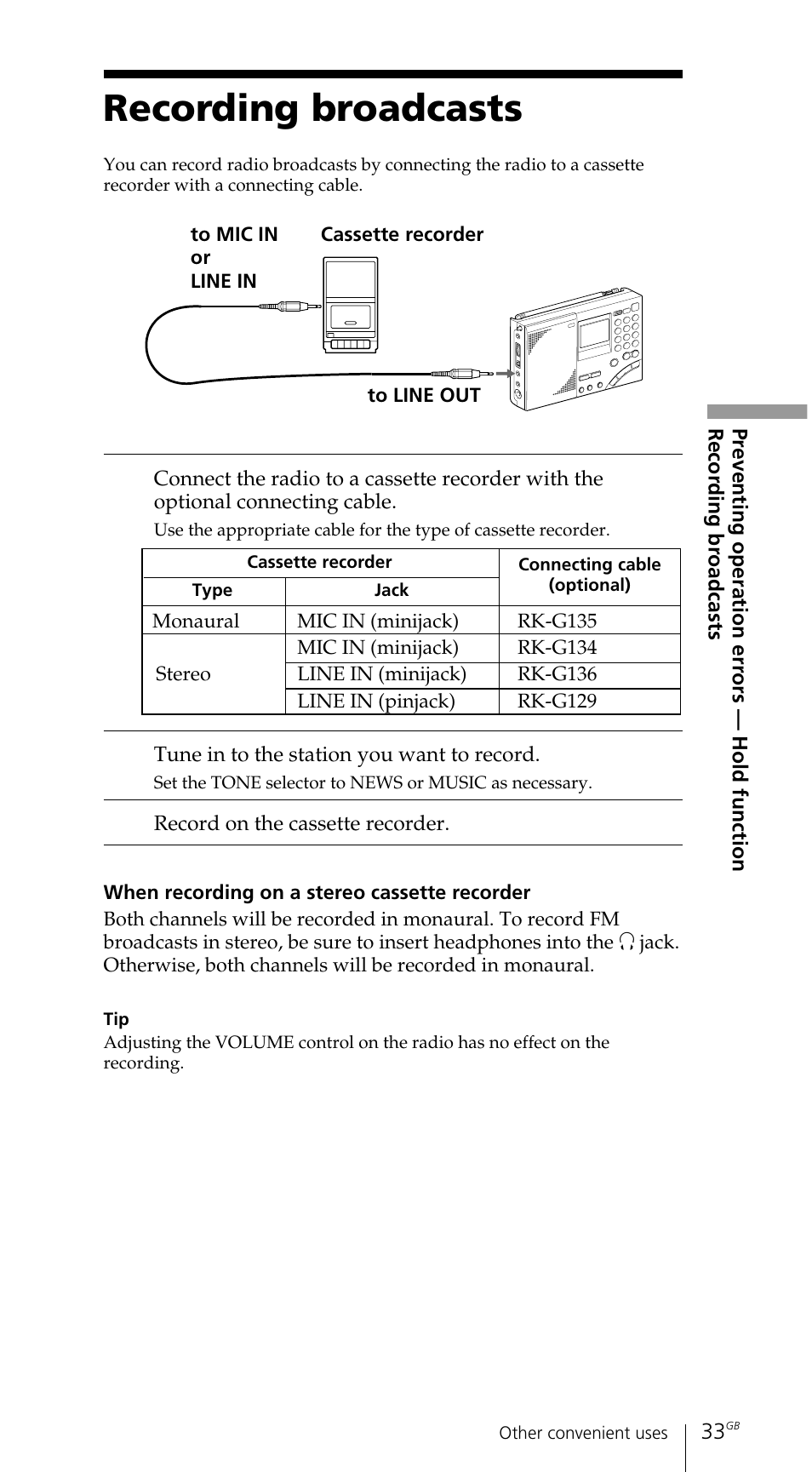 Recording broadcasts | Sony ICF-SW7600GR User Manual | Page 33 / 242