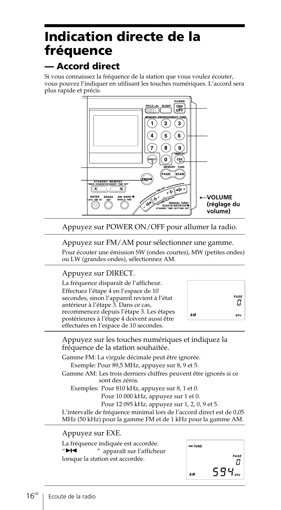 Indication directe de la fréquence, Accord direct | Sony ICF-SW7600GR User Manual | Page 56 / 242