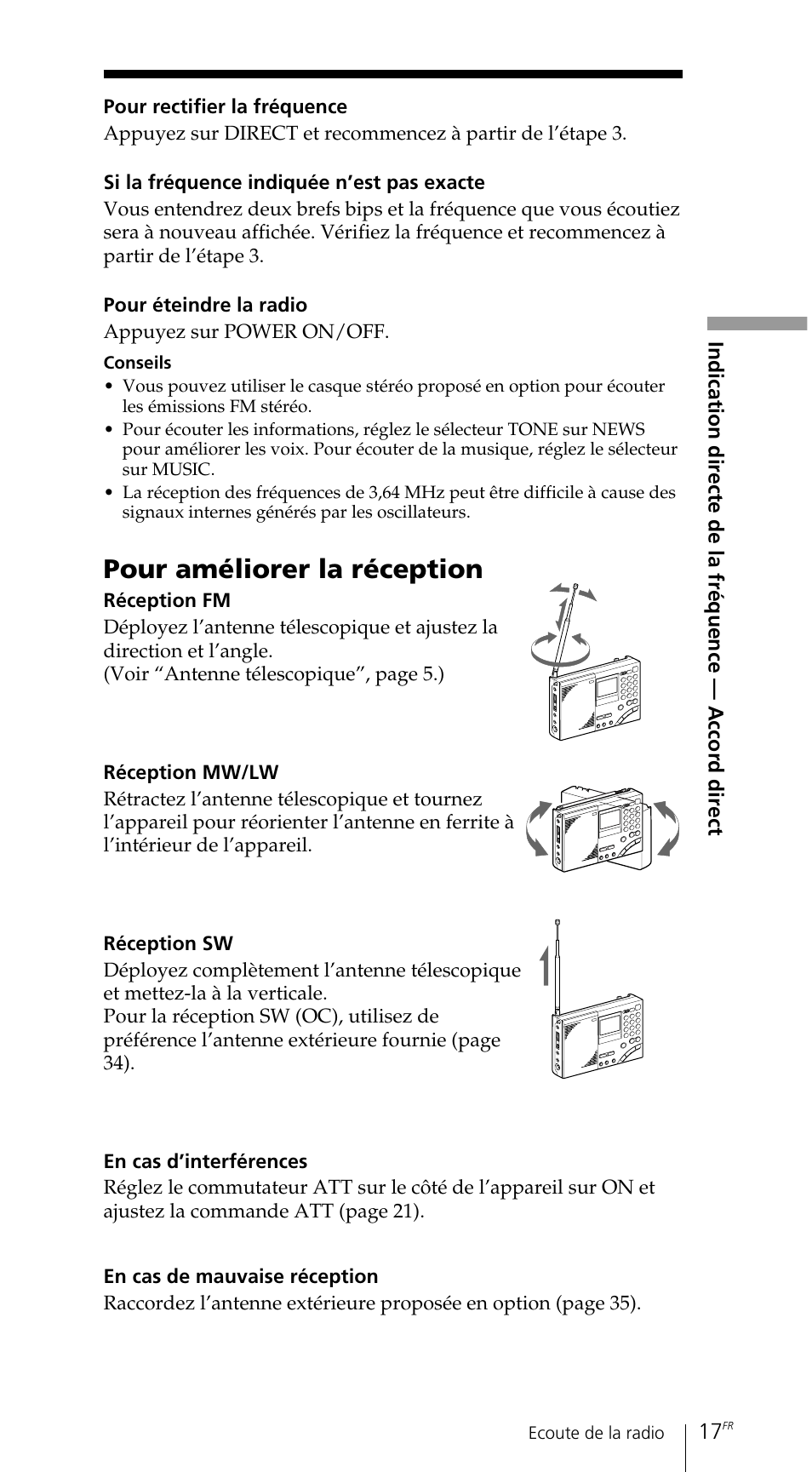 Pour améliorer la réception | Sony ICF-SW7600GR User Manual | Page 57 / 242