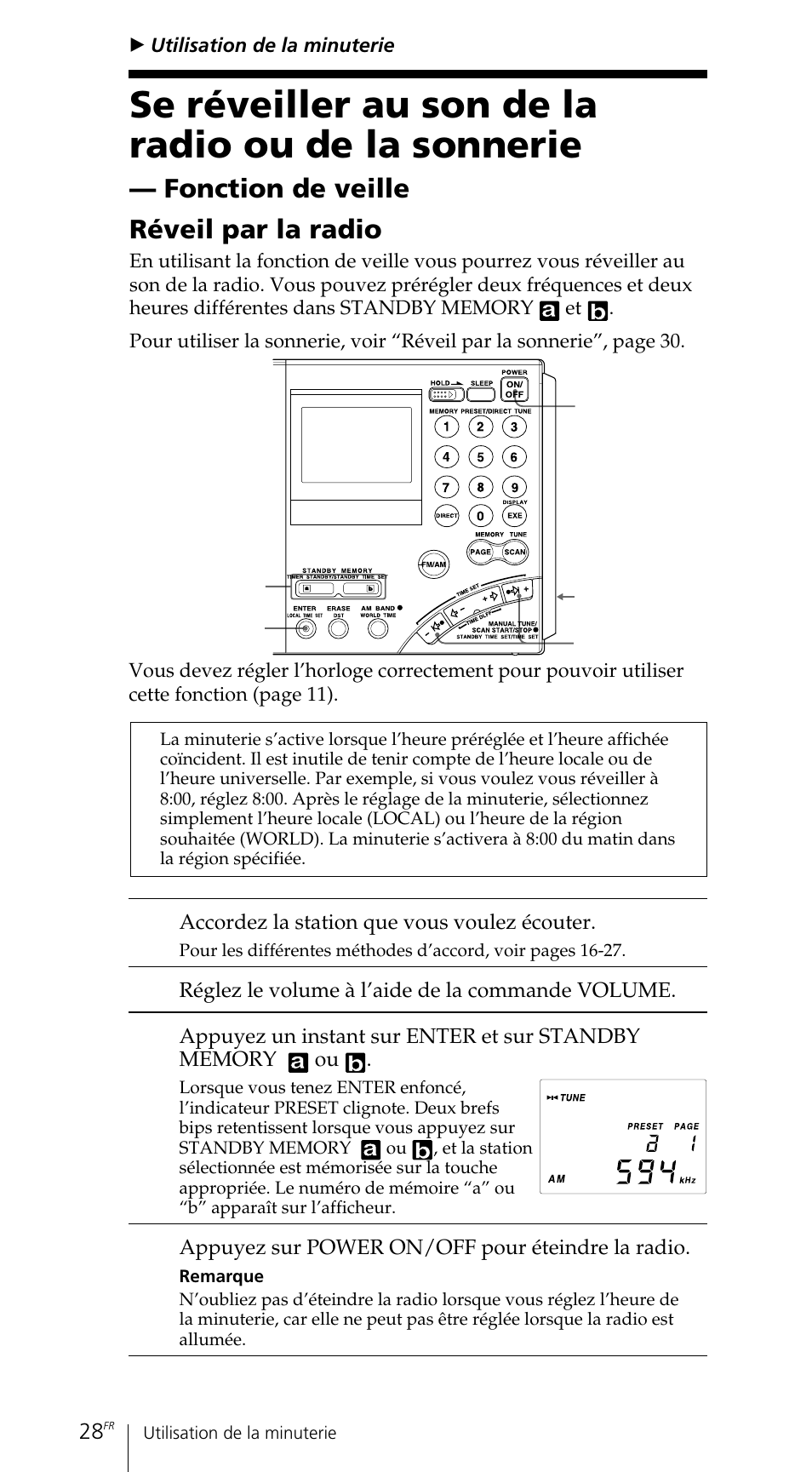 Se réveiller au son de la radio ou de la sonnerie, Fonction de veille réveil par la radio | Sony ICF-SW7600GR User Manual | Page 68 / 242