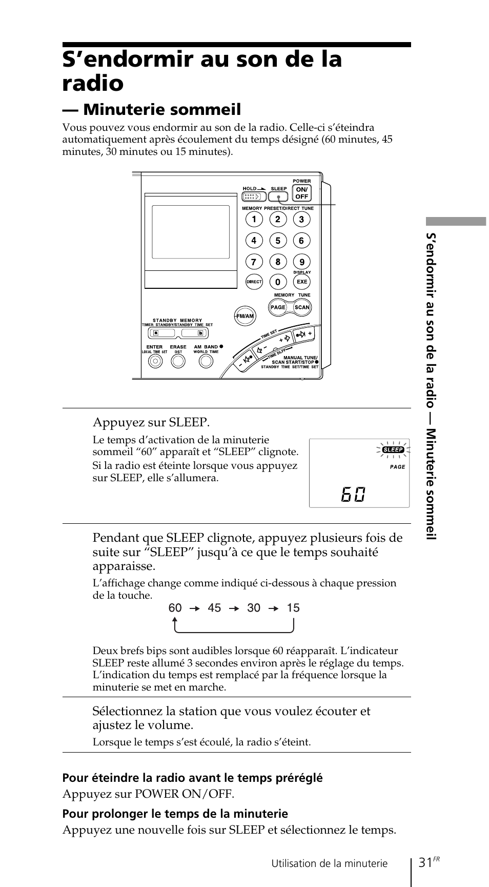 S’endormir au son de la radio, Minuterie sommeil | Sony ICF-SW7600GR User Manual | Page 71 / 242
