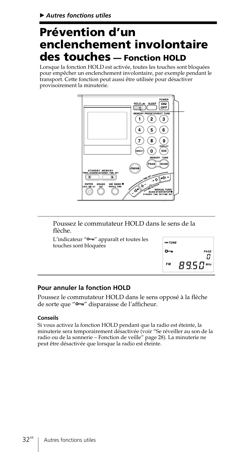 Fonction hold | Sony ICF-SW7600GR User Manual | Page 72 / 242