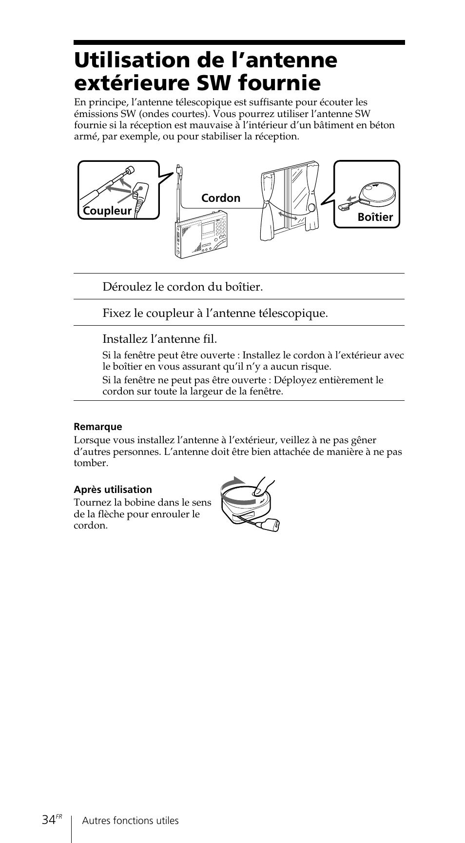 Utilisation de l’antenne extérieure sw fournie | Sony ICF-SW7600GR User Manual | Page 74 / 242