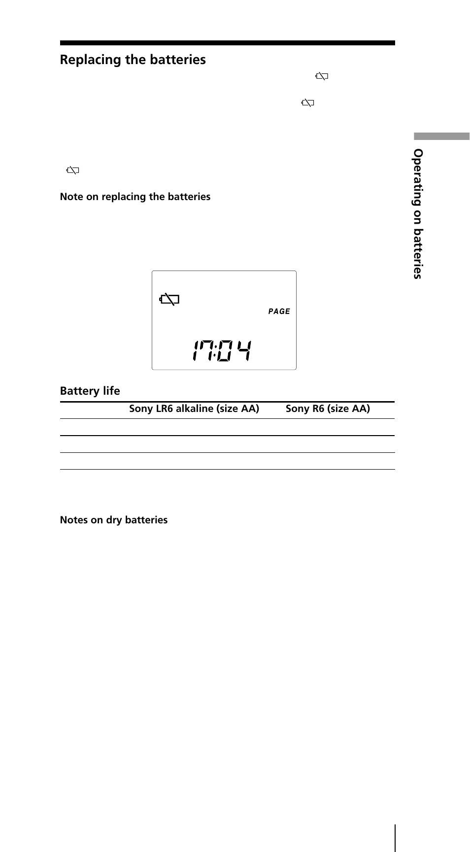 Replacing the batteries, Operating on batteries | Sony ICF-SW7600GR User Manual | Page 9 / 242