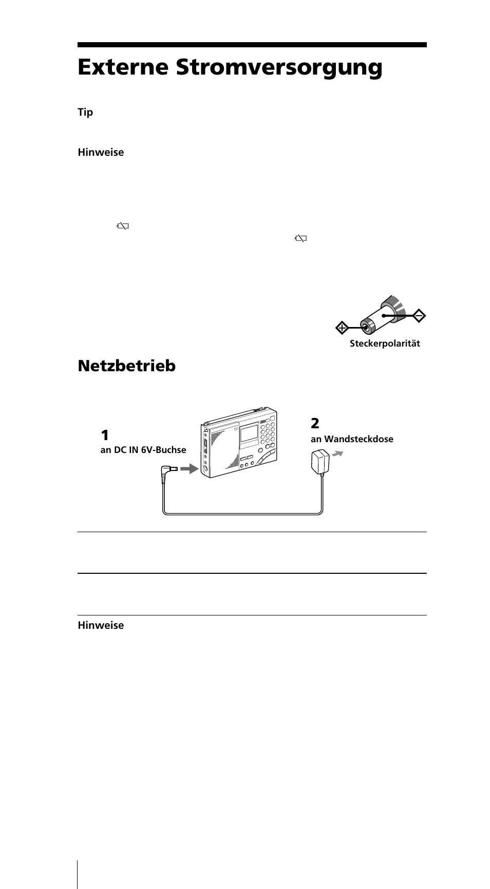 Externe stromversorgung, Netzbetrieb | Sony ICF-SW7600GR User Manual | Page 90 / 242