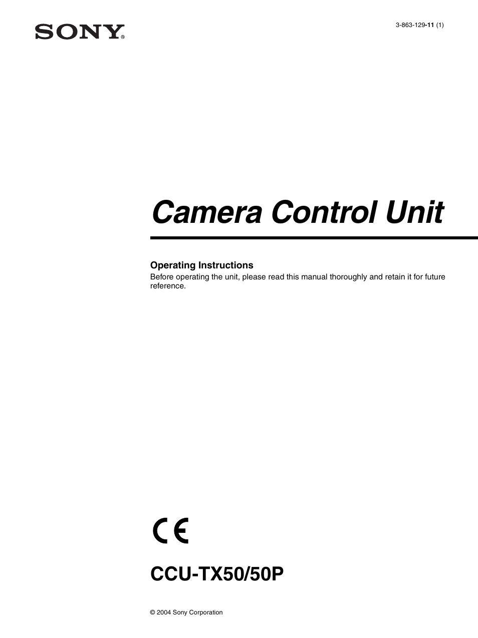 Sony CCU-TX50P User Manual | 19 pages