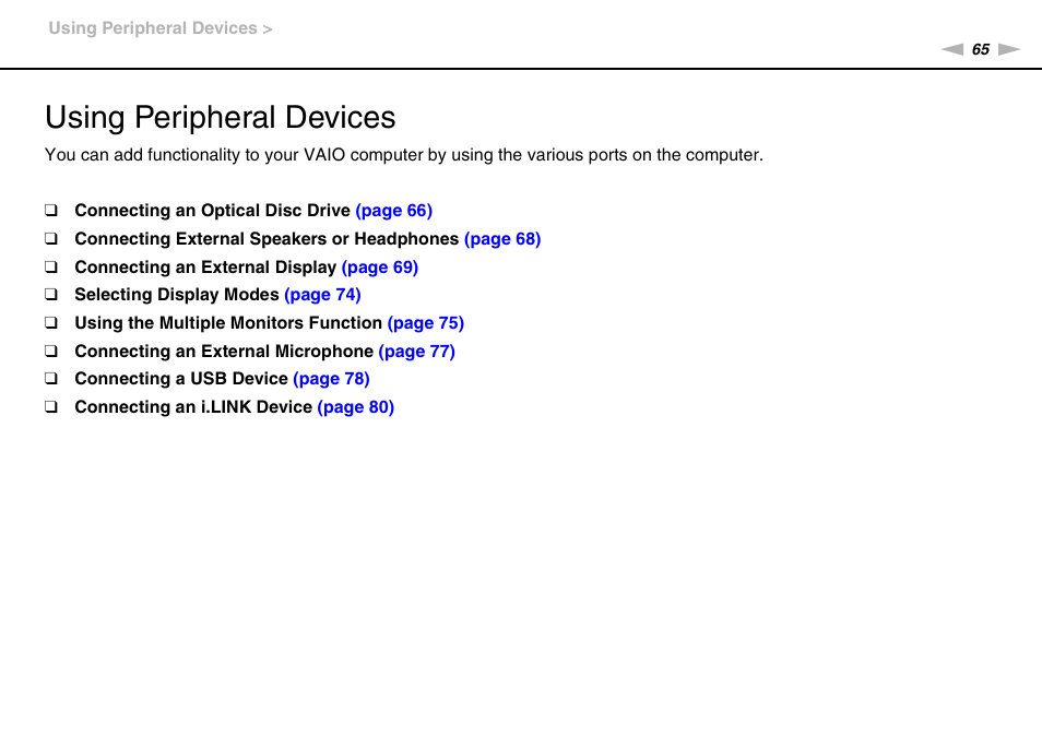 Using peripheral devices | Sony VAIO VPCY21 SERIES User Manual | Page 65 / 157