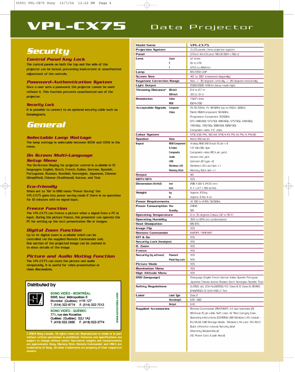 Sony VPL CX75 User Manual | Page 4 / 4