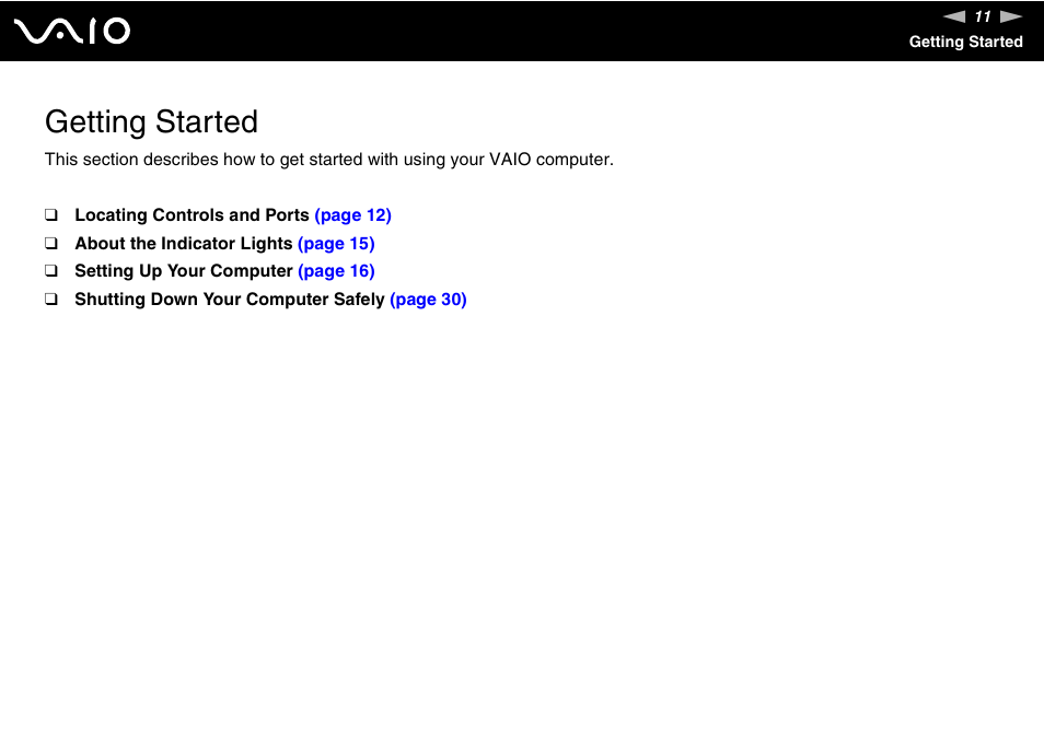 Getting started | Sony VGC-RC110G User Manual | Page 11 / 180