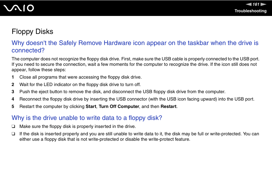 Floppy disks | Sony VGC-RC110G User Manual | Page 161 / 180