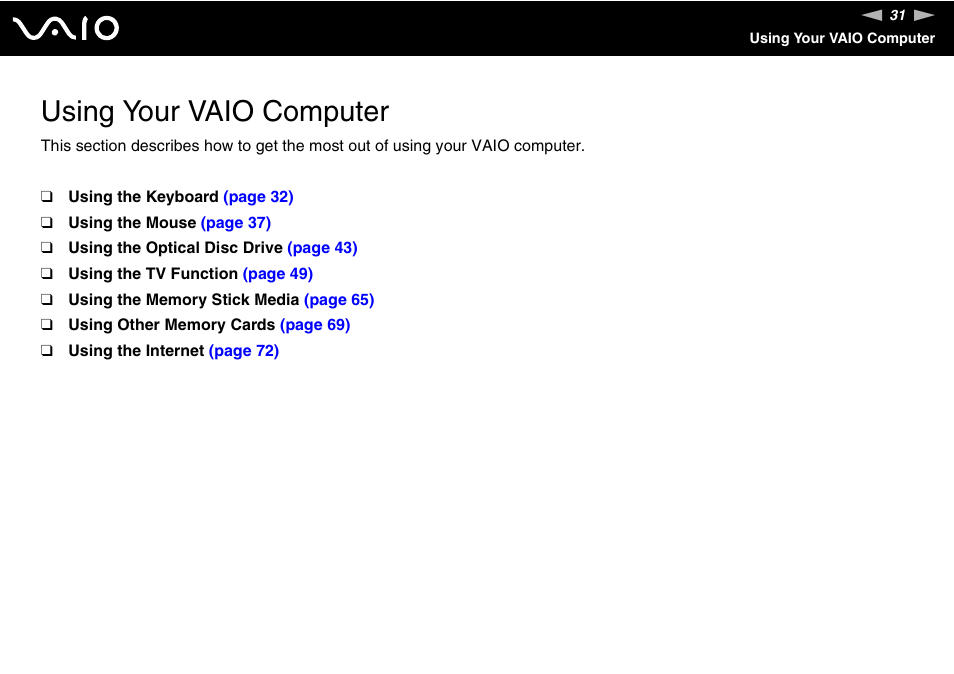 Using your vaio computer | Sony VGC-RC110G User Manual | Page 31 / 180