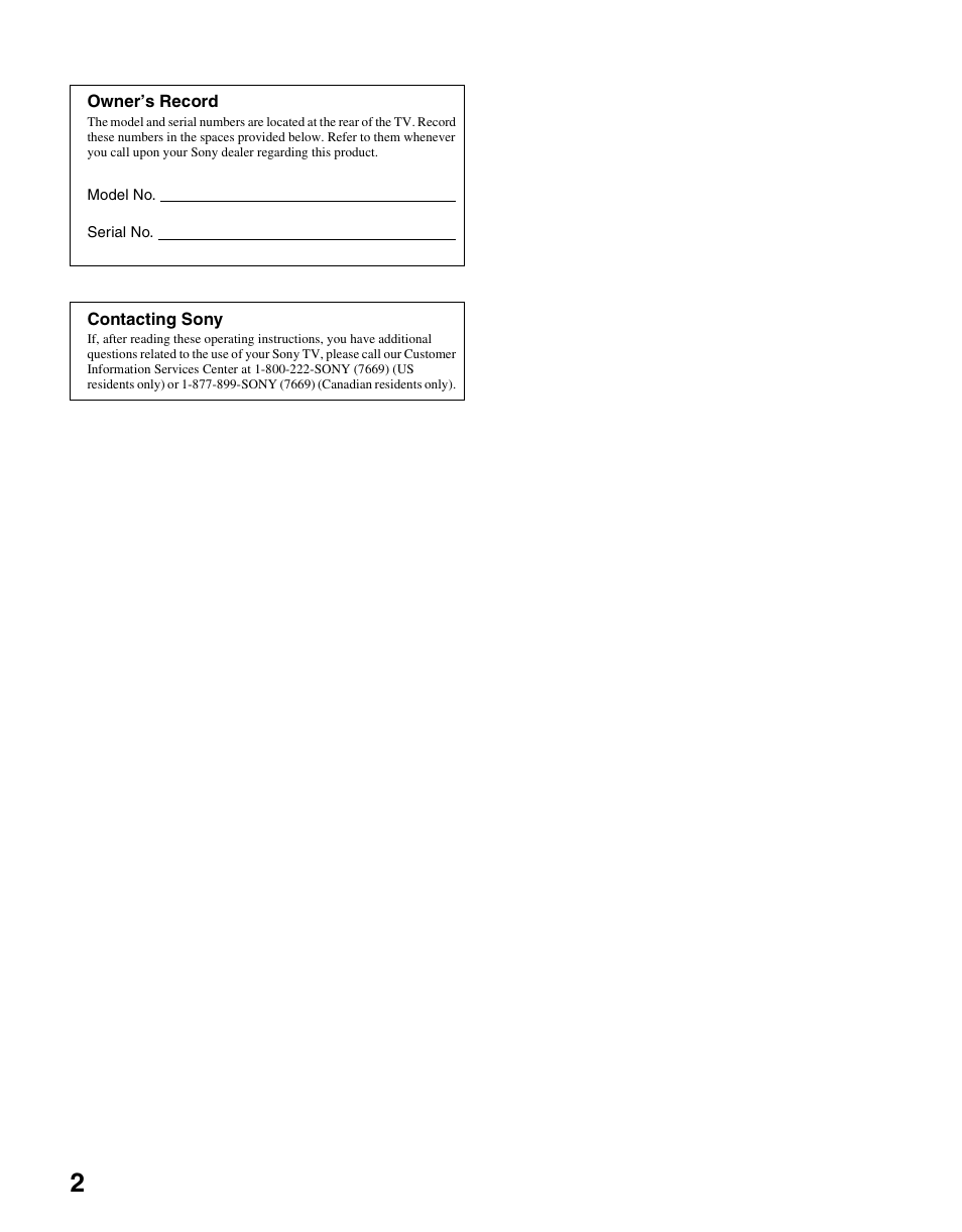 Sony WEGA KLV S23A10 User Manual | Page 2 / 68