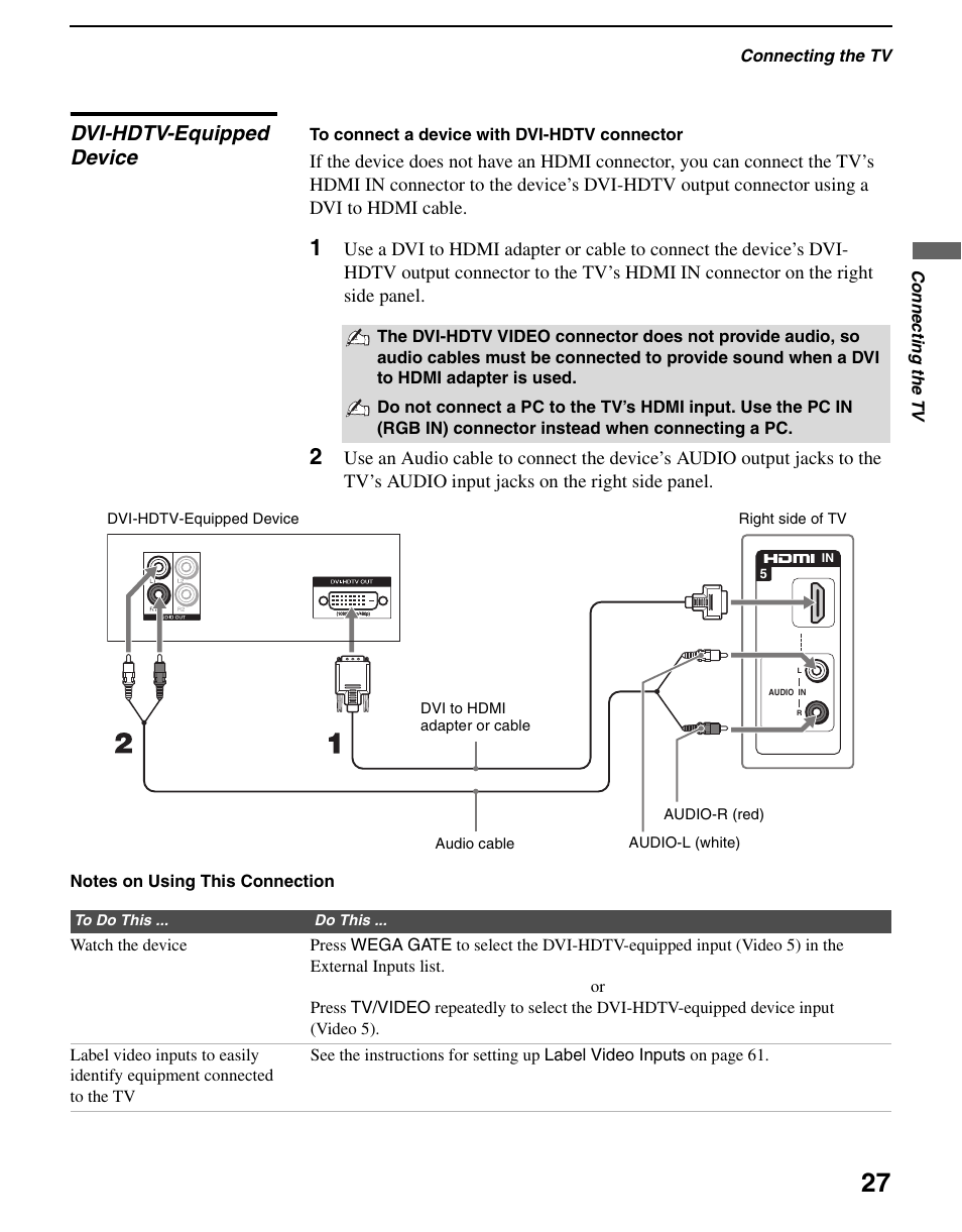 Dvi-hdtv-equipped device | Sony WEGA KLV S23A10 User Manual | Page 27 / 68