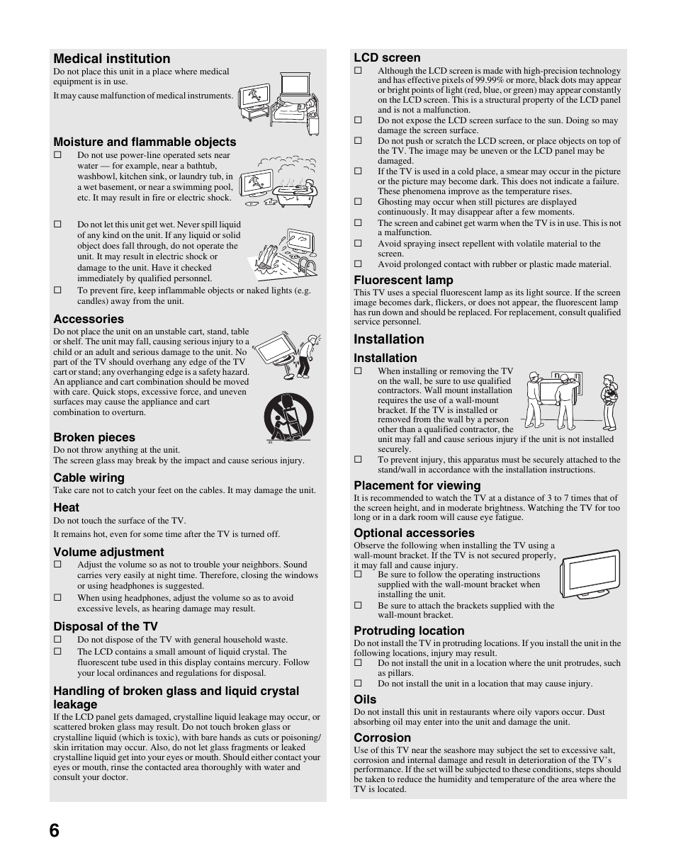 Medical institution, Installation | Sony WEGA KLV S23A10 User Manual | Page 6 / 68