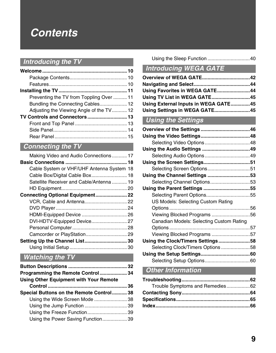 Sony WEGA KLV S23A10 User Manual | Page 9 / 68