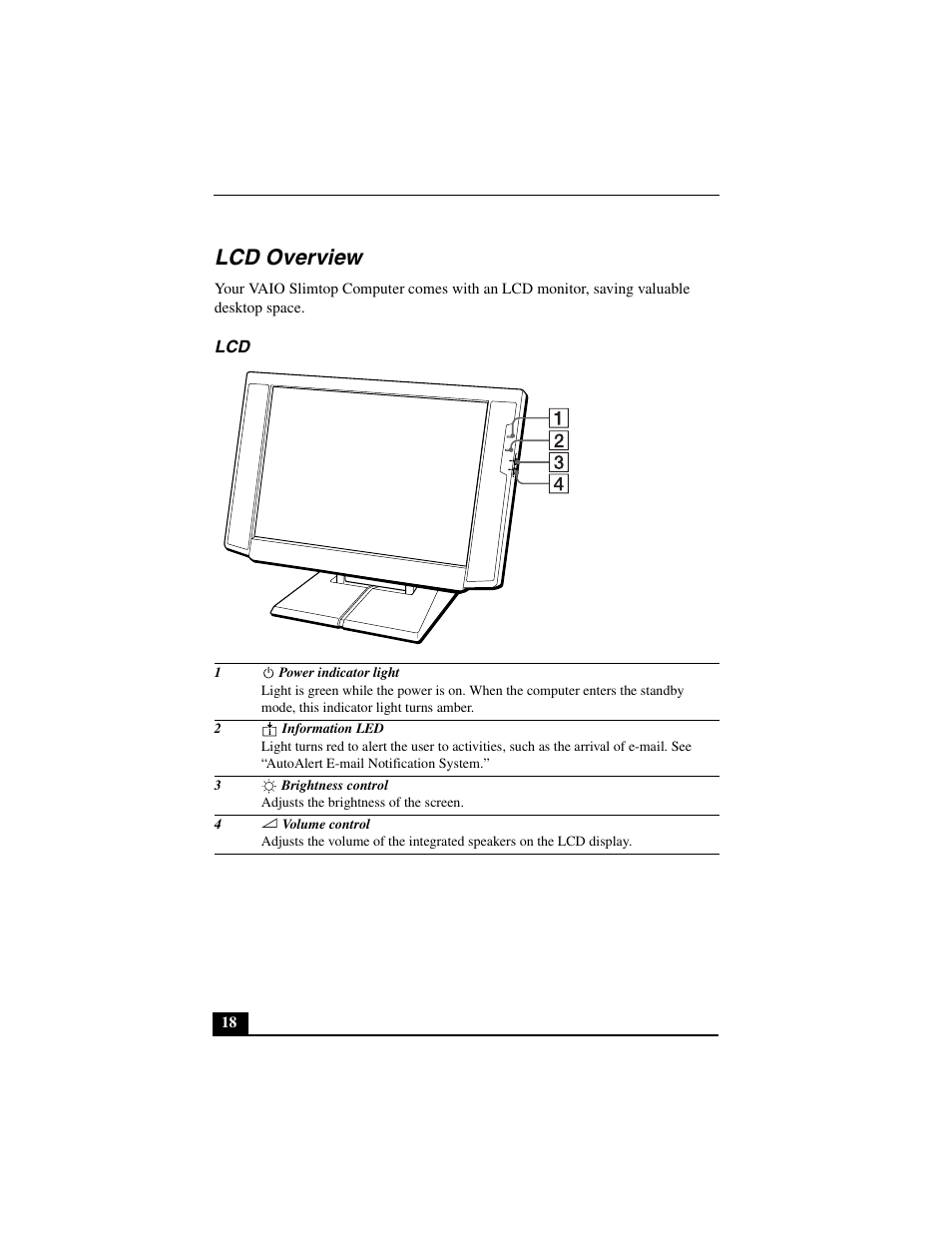 Lcd overview | Sony PCV-L640 User Manual | Page 18 / 69