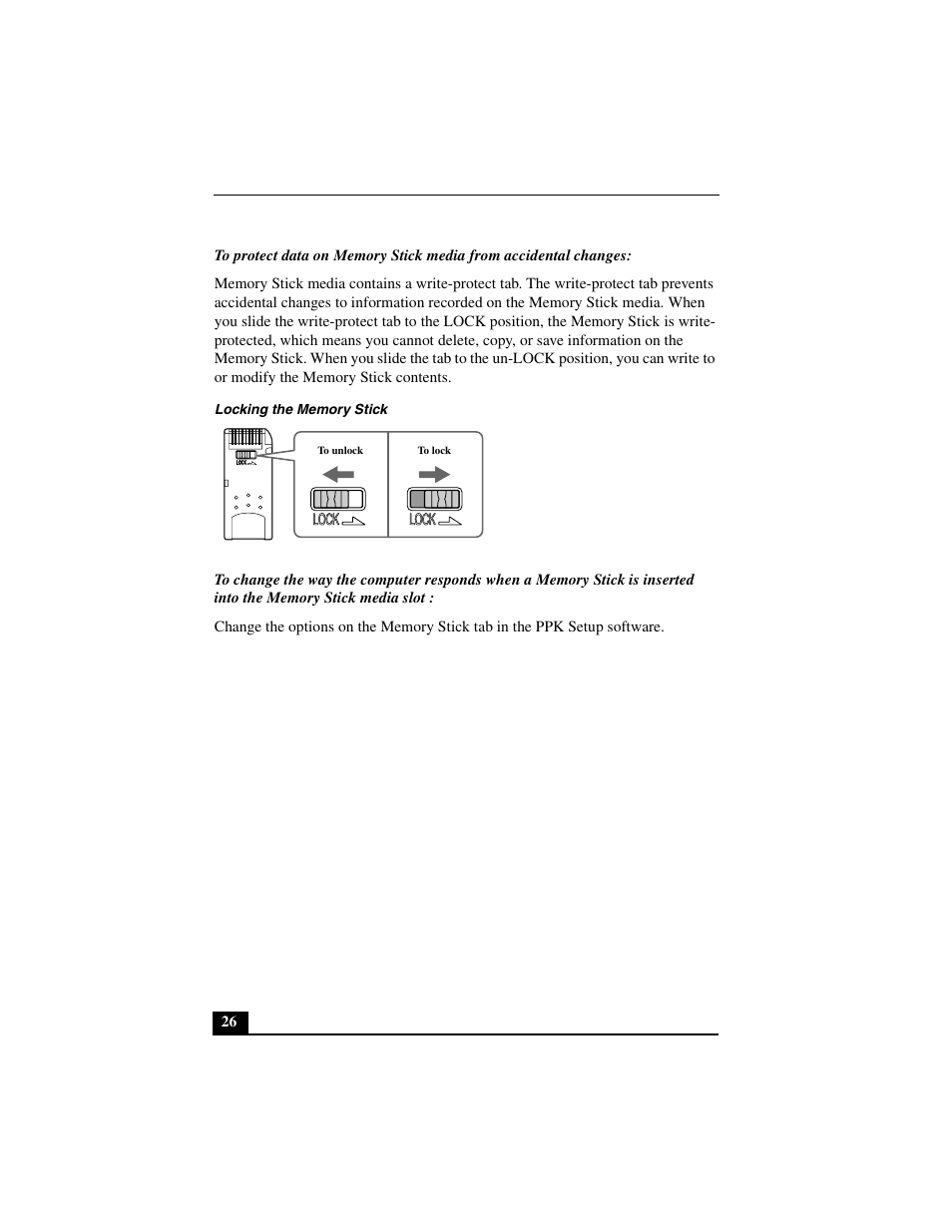 Locking the memory stick | Sony PCV-L640 User Manual | Page 26 / 69