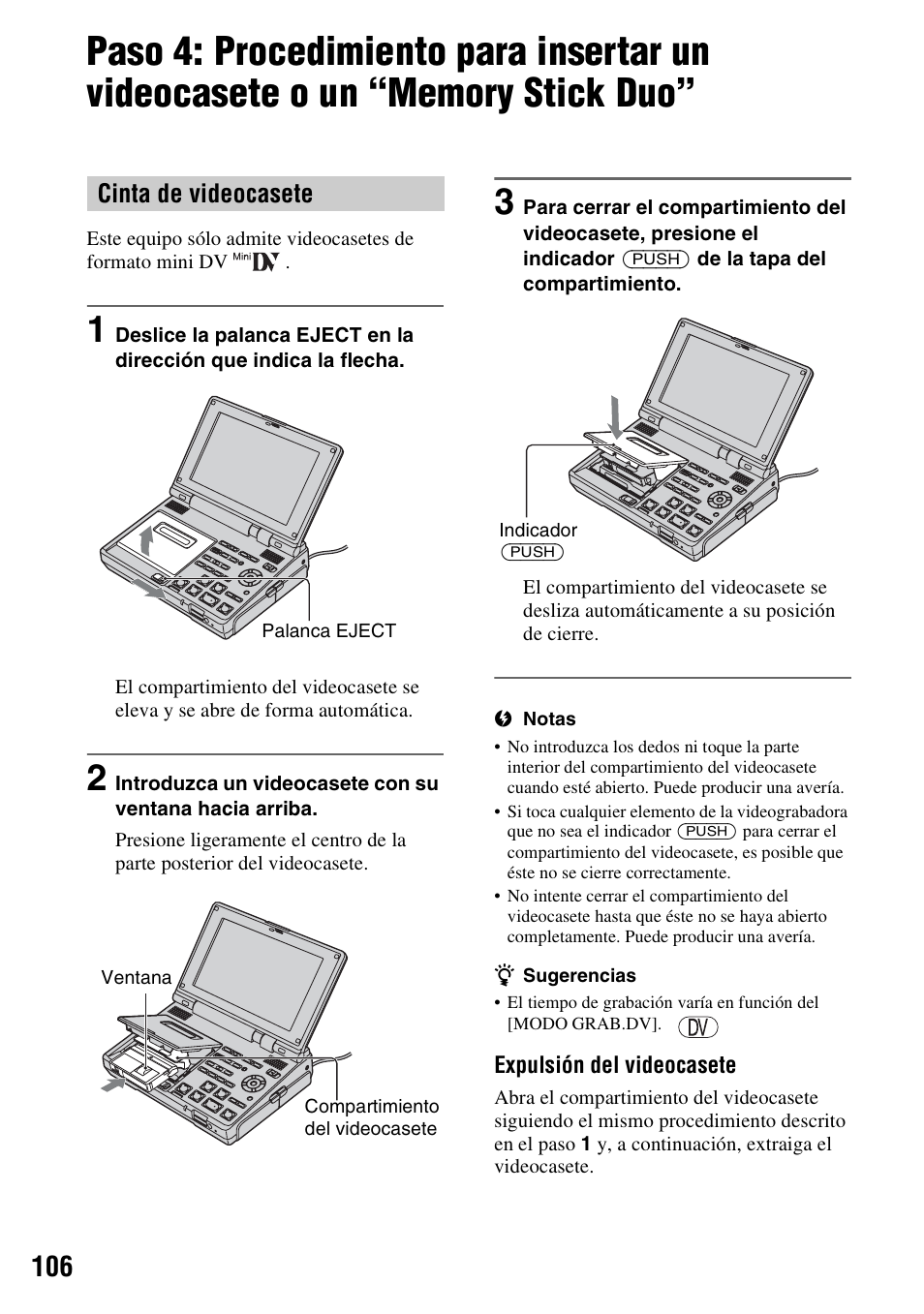 Cinta de videocasete | Sony GV-HD700E User Manual | Page 106 / 112