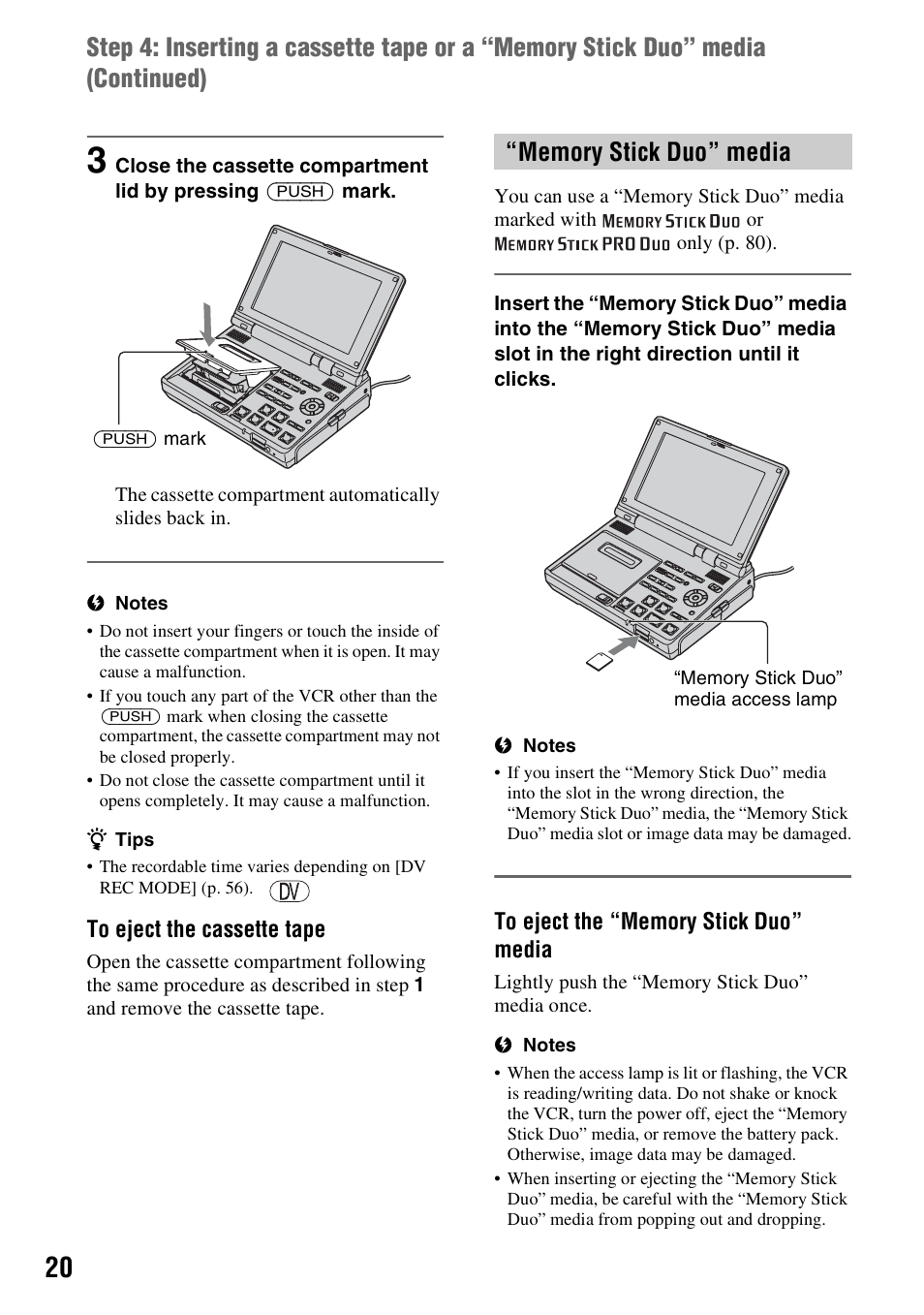 Sony GV-HD700E User Manual | Page 20 / 112