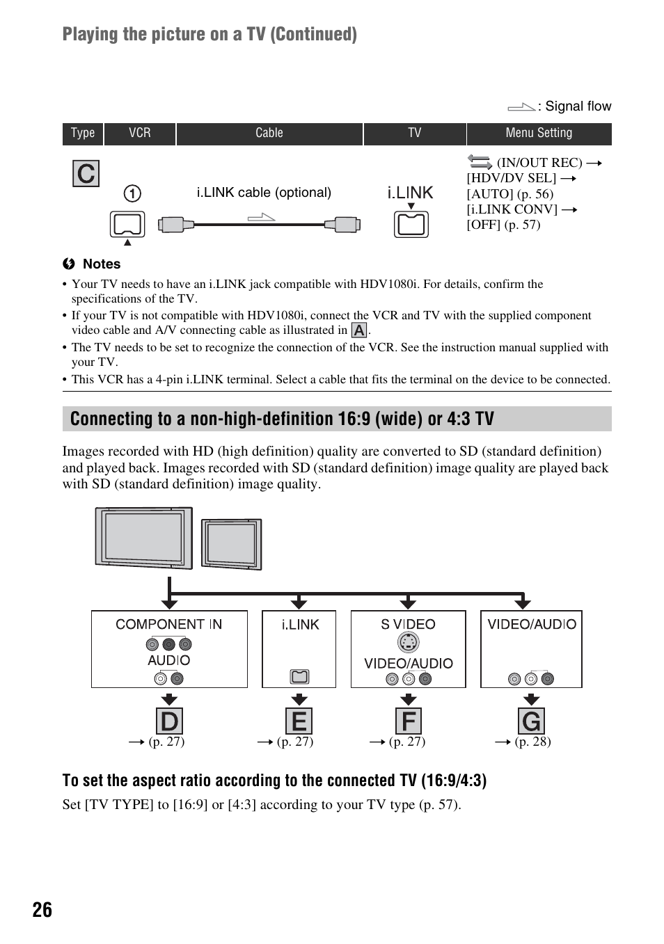 P. 26, Playing the picture on a tv (continued) | Sony GV-HD700E User Manual | Page 26 / 112