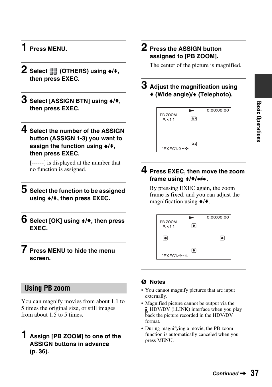 Using pb zoom, P. 37 | Sony GV-HD700E User Manual | Page 37 / 112