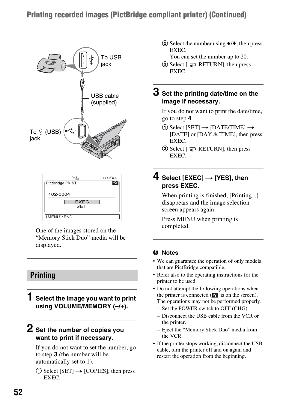 Printing | Sony GV-HD700E User Manual | Page 52 / 112