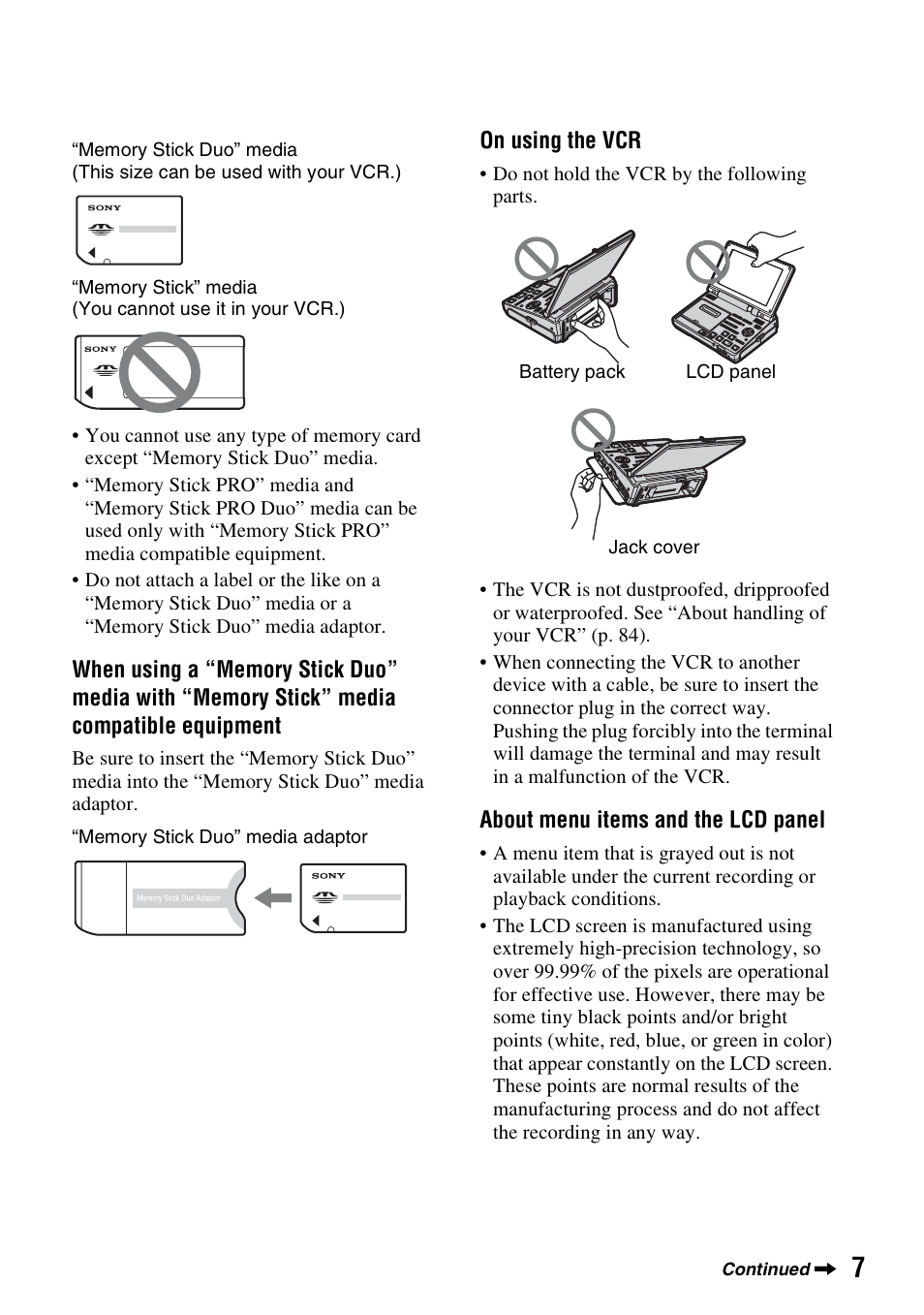 Sony GV-HD700E User Manual | Page 7 / 112