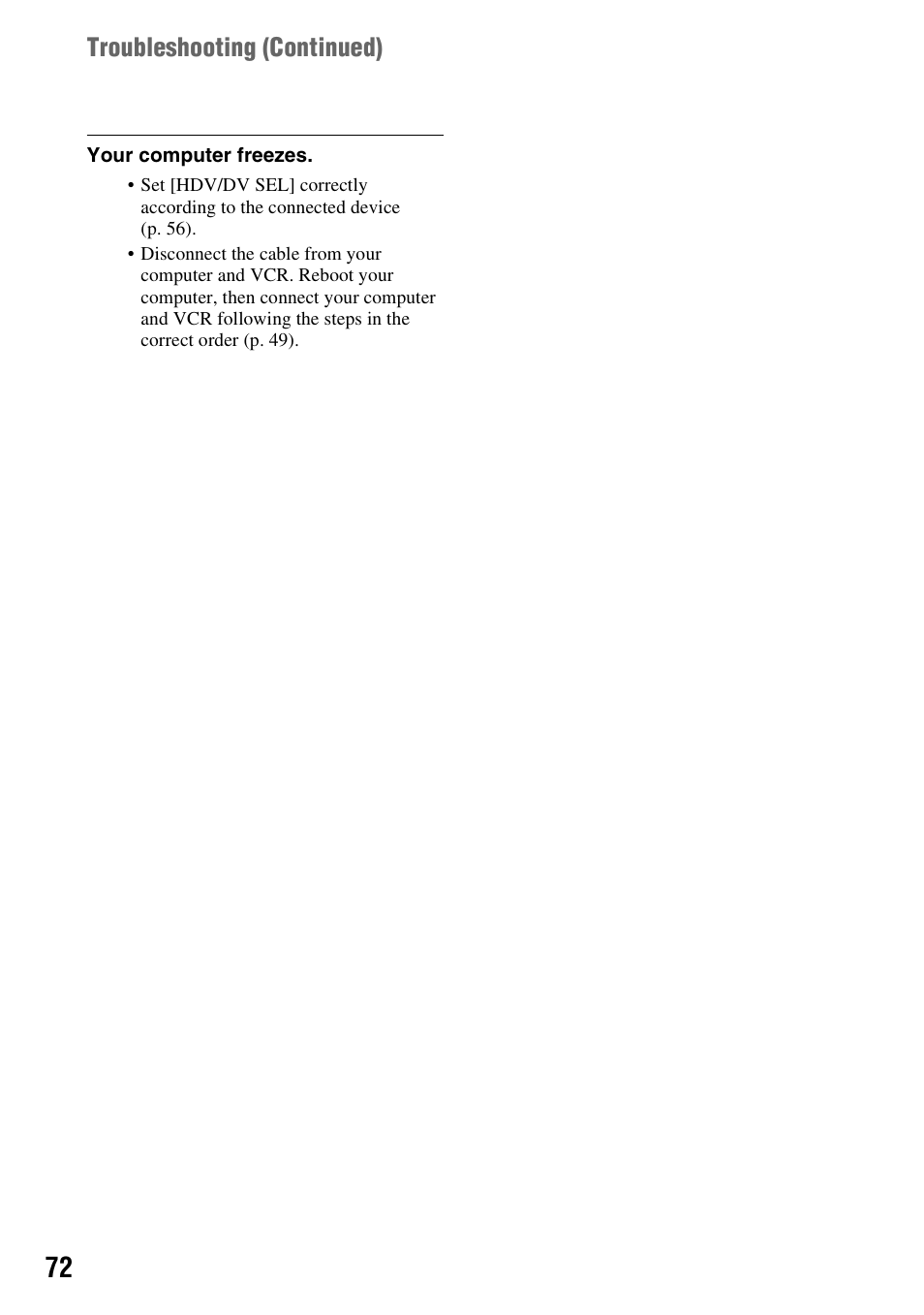 Troubleshooting (continued) | Sony GV-HD700E User Manual | Page 72 / 112