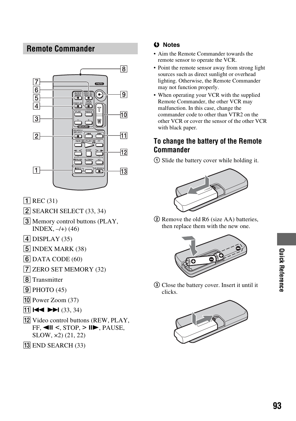 P. 93), Remote commander | Sony GV-HD700E User Manual | Page 93 / 112