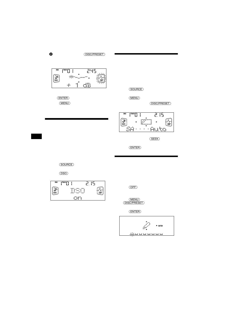 Setting the dynamic soundstage organizer (dso), Selecting the spectrum analyzer, Labeling a motion display | Setting the dynamic soundstage organizer, Dso) | Sony CDX-CA750X User Manual | Page 20 / 92