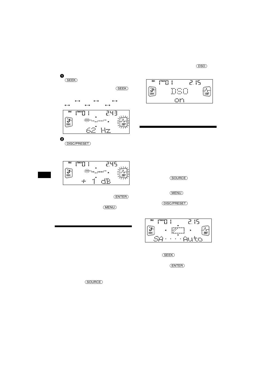 Réglage du dso (dynamic soundstage, Organizer), Sélection de l’analyseur de spectre | Réglage du dso (dynamic soundstage organizer) | Sony CDX-CA750X User Manual | Page 48 / 92