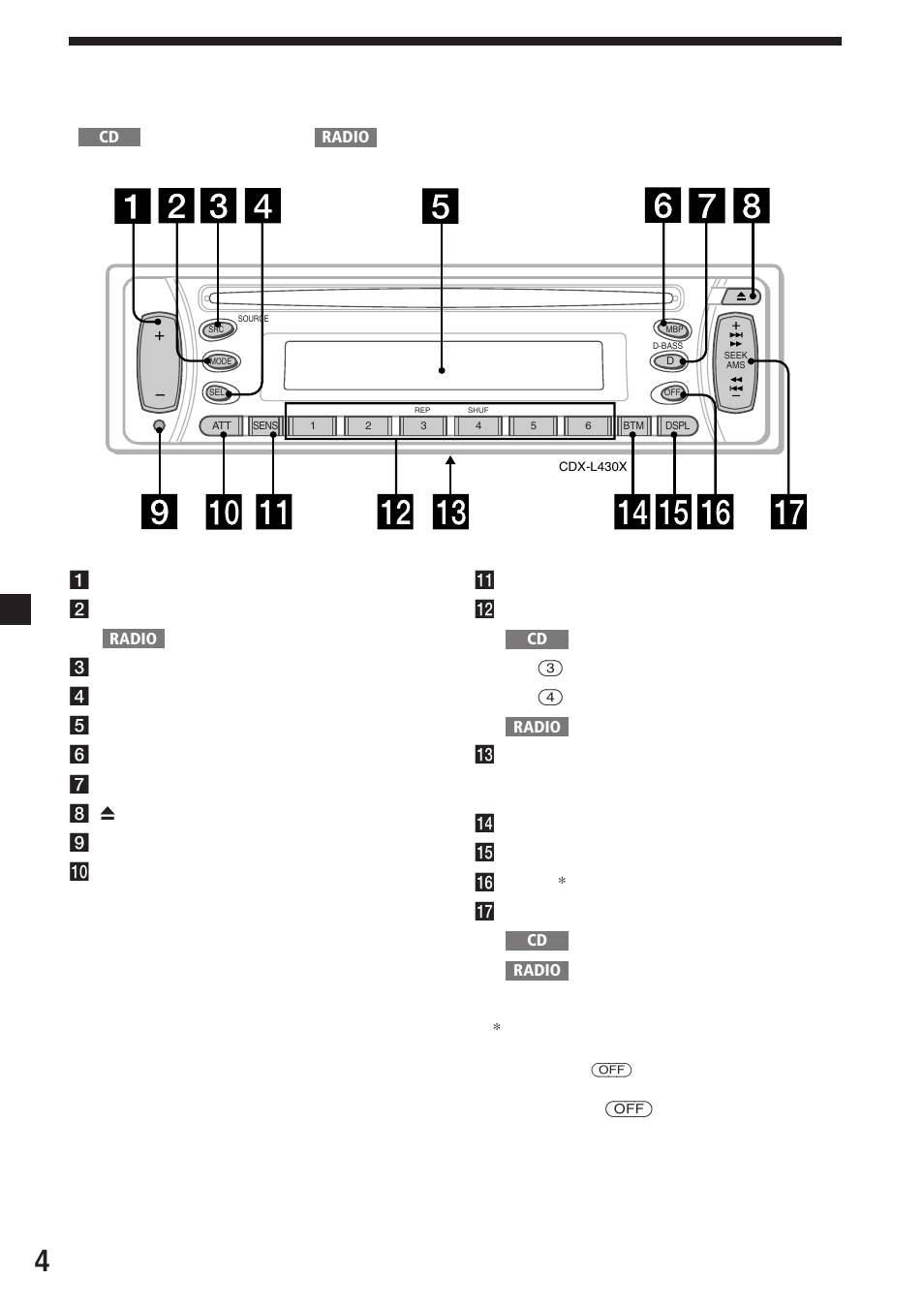Qa qs (3) (4) qd qf qg qh * qj, Off) | Sony CDX-L430X User Manual | Page 36 / 48
