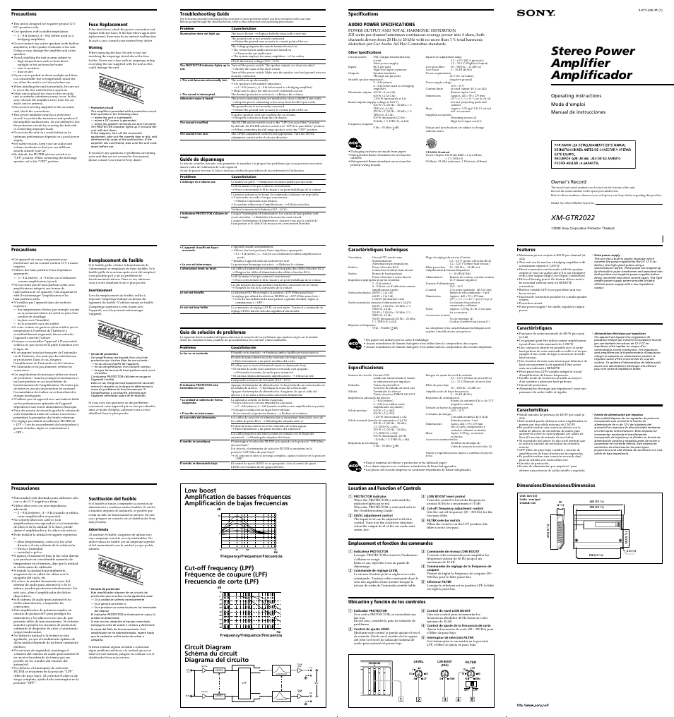 Sony XM-GTR2022 User Manual | 2 pages