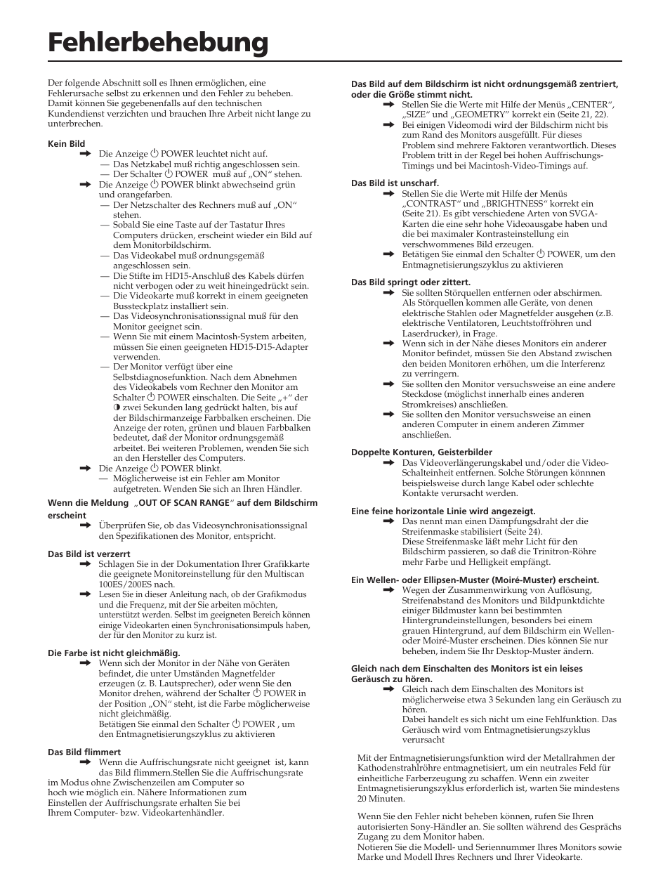 Fehlerbehebung | Sony CPD-100ES User Manual | Page 26 / 44