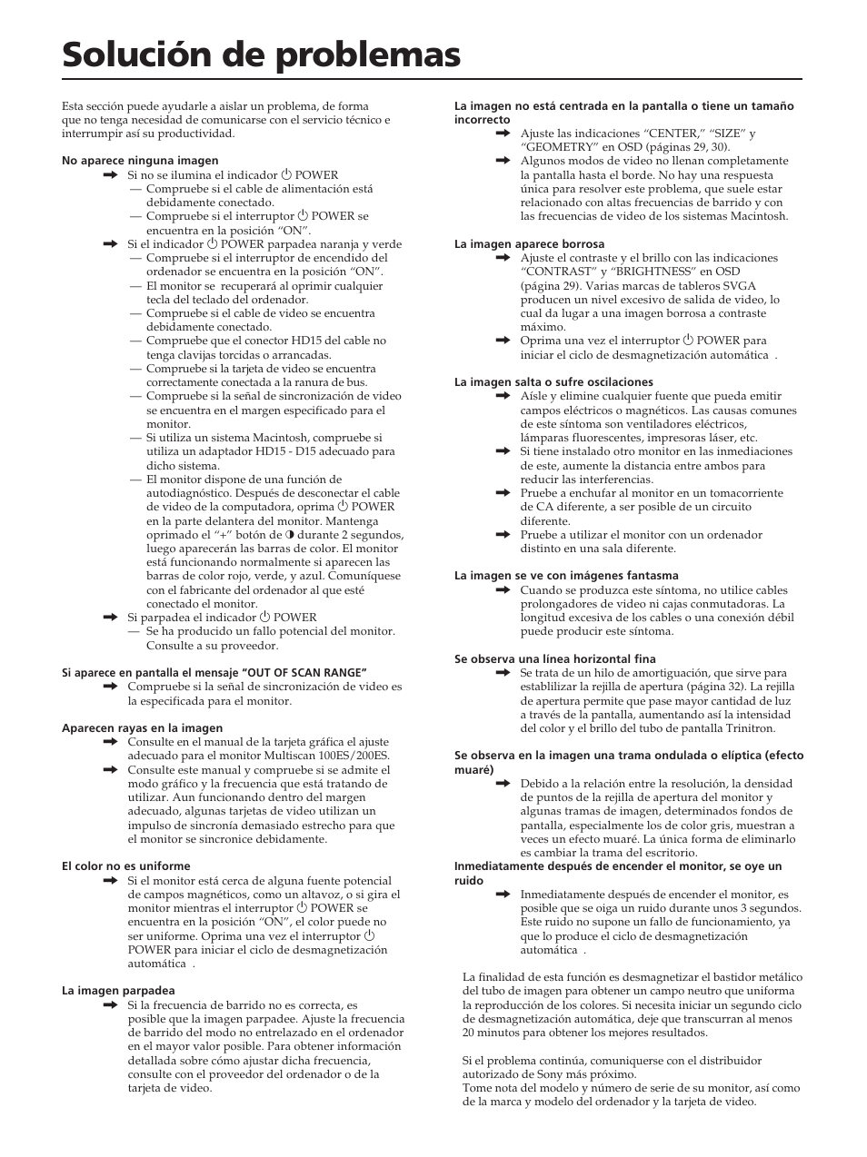 Solución de problemas | Sony CPD-100ES User Manual | Page 34 / 44