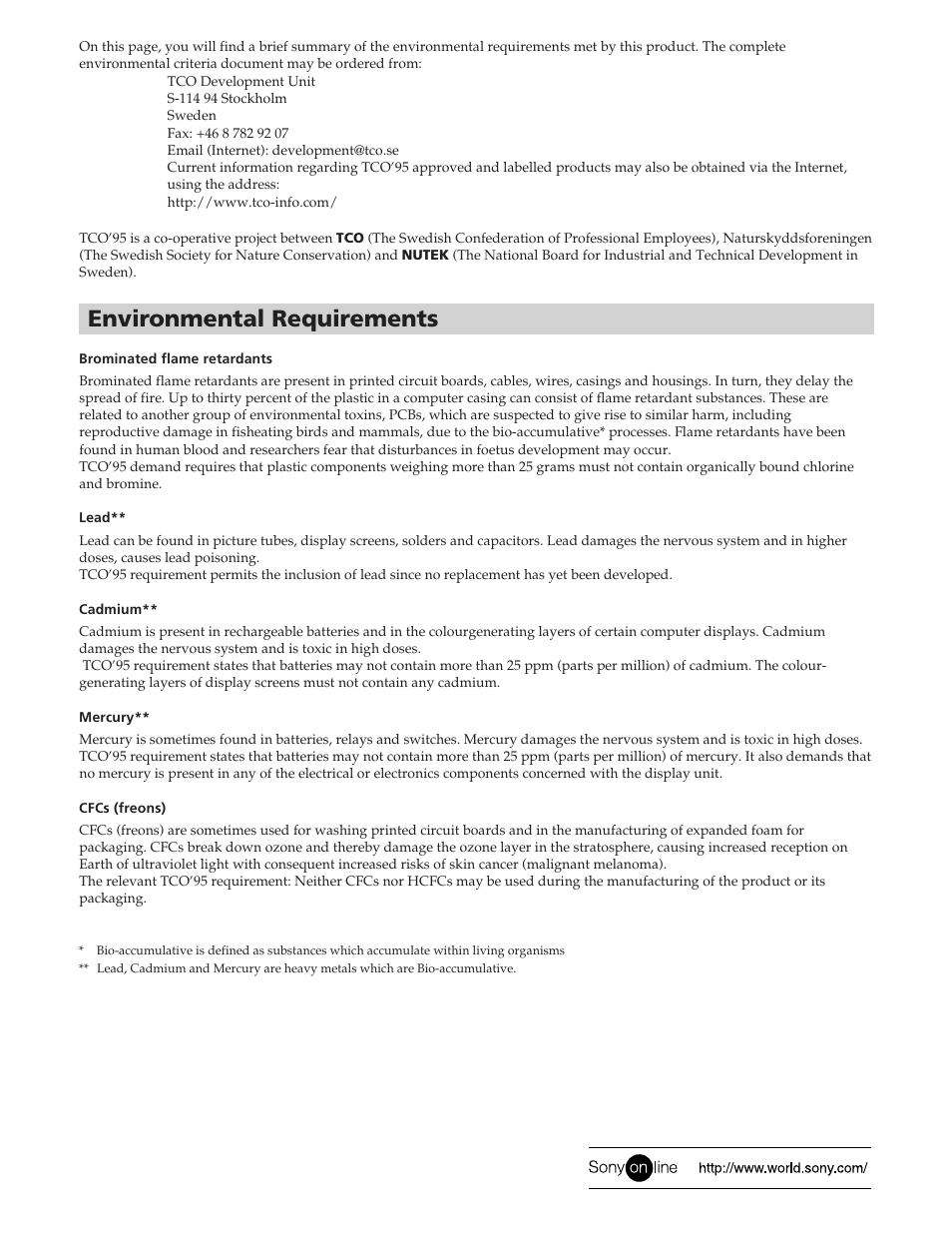Environmental requirements | Sony CPD-100ES User Manual | Page 44 / 44