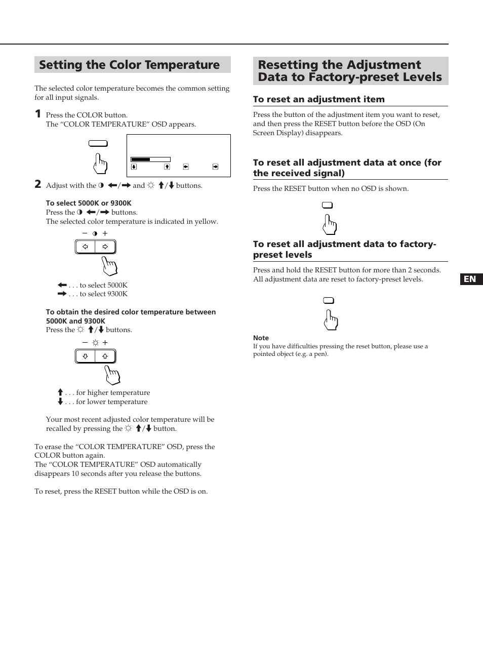 Setting the color temperature | Sony CPD-100ES User Manual | Page 7 / 44