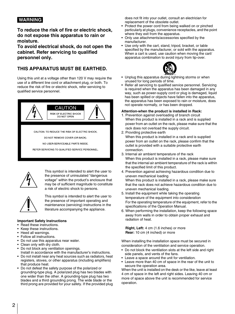 Warning | Sony XDCU-50 User Manual | Page 2 / 24