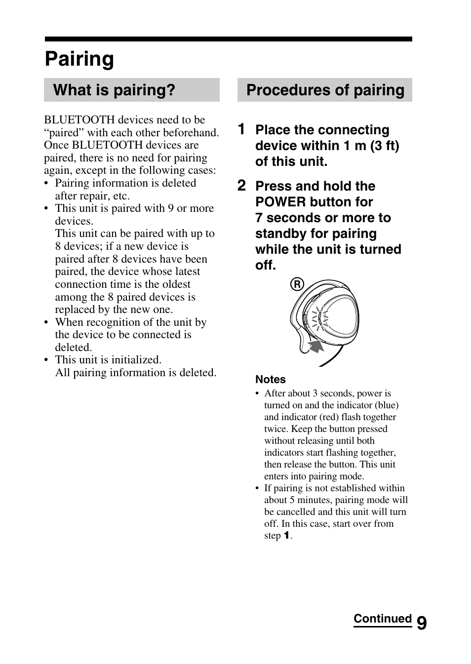 Pairing, What is pairing, Procedures of pairing | What is pairing? procedures of pairing, Procedures of pairing 1 | Sony DR-BT30Q User Manual | Page 9 / 28