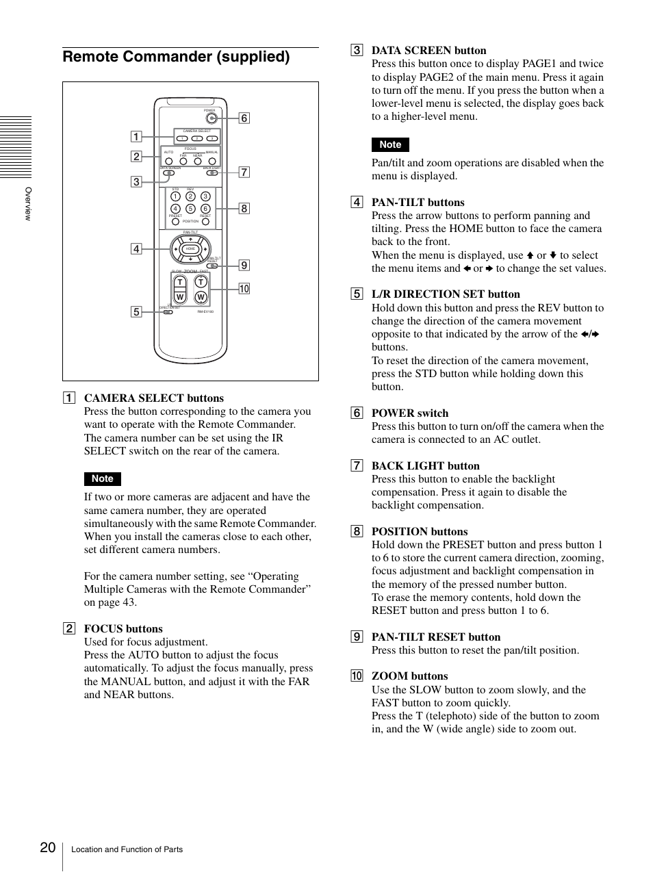 Remote commander (supplied) | Sony BRC-Z700 User Manual | Page 20 / 91