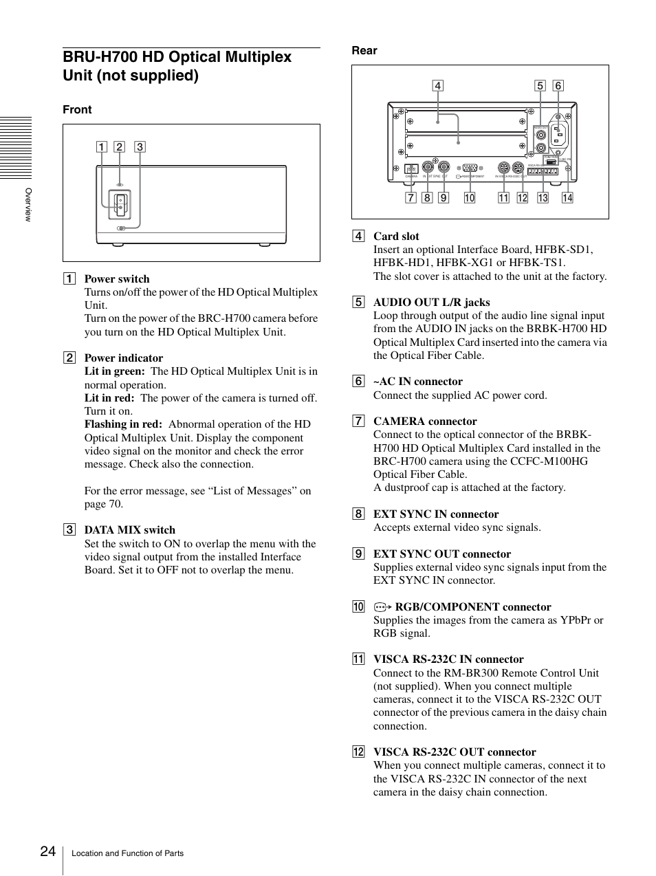 Bru-h700 hd optical multiplex unit (not supplied), Bru-h700 hd optical multiplex unit (not, Supplied) | Sony BRC-Z700 User Manual | Page 24 / 91