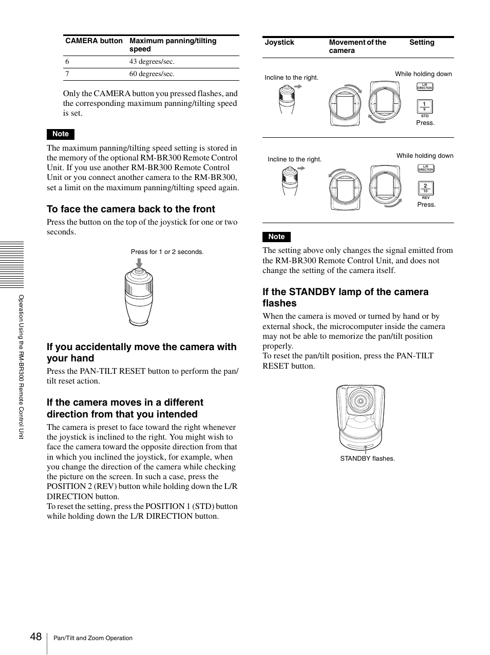 If you accidentally move the camera with your hand, If the standby lamp of the camera flashes | Sony BRC-Z700 User Manual | Page 48 / 91